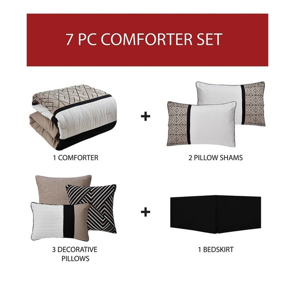Hallmart Collectibles Sergio Geometric 7-Pc. Comforter Set - FULL - Taupe Multi - Picture 2 of 8